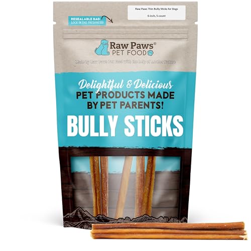 Raw Paws Thin Bully Sticks for Small Dogs, 6-Inch (5-Count) - Low Odor - size: 5 Count (Pack of 1)