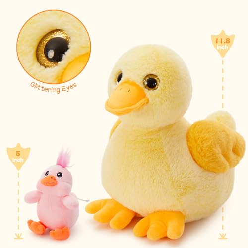 Duck Plush Toy with 3 Babies, 11 Inch Wind Up Stuffed Animal Set - style: Duck Yellow
