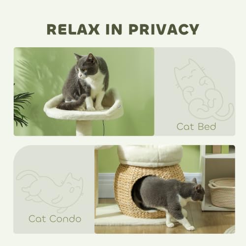 PawHut 31" Cat Tree for Indoor Cats w/Sisal Scratching Posts Cream White