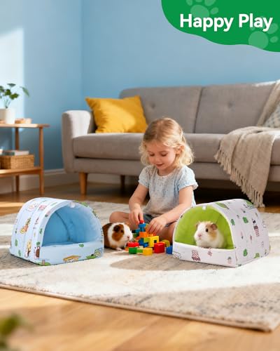 2 Pack Hamster Hideout Bed, Washable Small Animal House Bed Hamster House - color: Beige+Blue, size: 6*6in