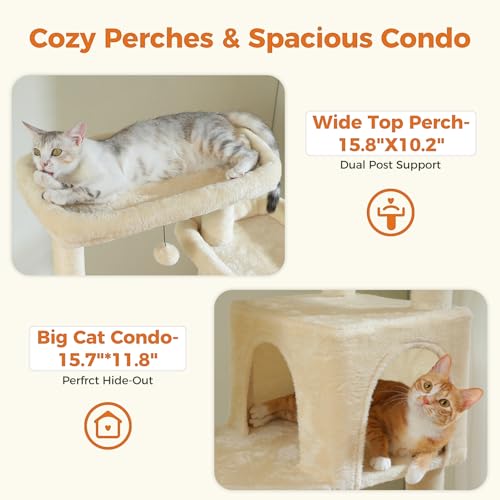 PETEPELA 69" Tall Cat Tower with Hammock & Scratching Posts, Beige - color: Beige, size: 69 Inches