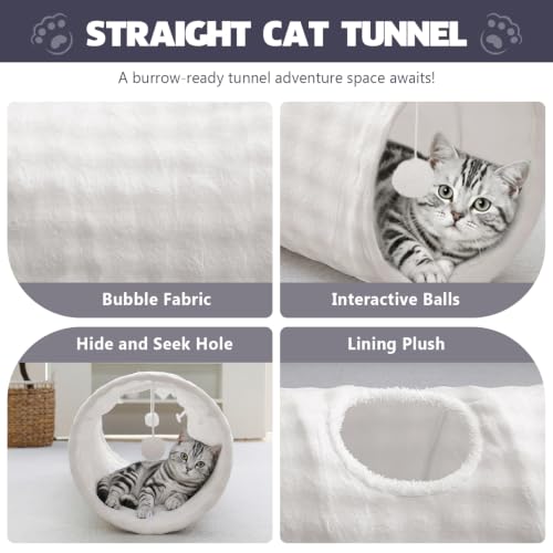 Straight Bubble Cat Tunnel for Indoor Cats 47"x12", Cream White - color: Cream White, size: Straight