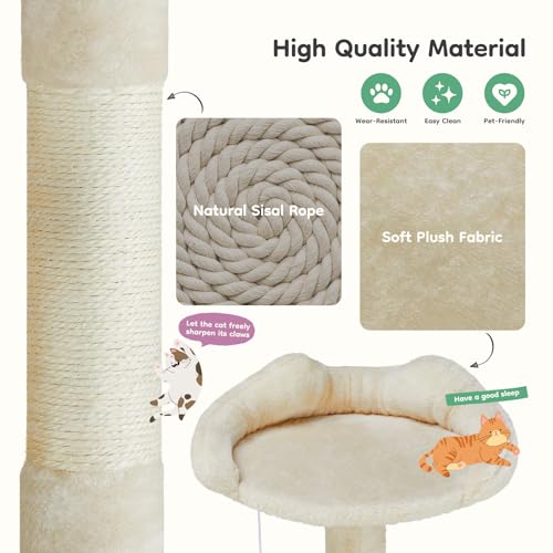 DUMOS 54 Inch Cat Tree Tower with Scratching Posts - color: Beige, size: 54'' × 20'' × 20''