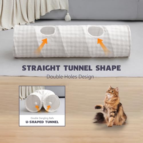 Straight Bubble Cat Tunnel for Indoor Cats 47"x12", Cream White - color: Cream White, size: Straight