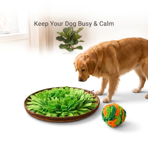 Dog Snuffle Mat & Ball Set – Dog Interactive Feeding Training Kit Snuffle mat for Dogs – Natural Foraging, Boredom Relief, Slow Feeder – Indoor/Outdoor Nose Work – Snuffle mat for Small to Large Dogs