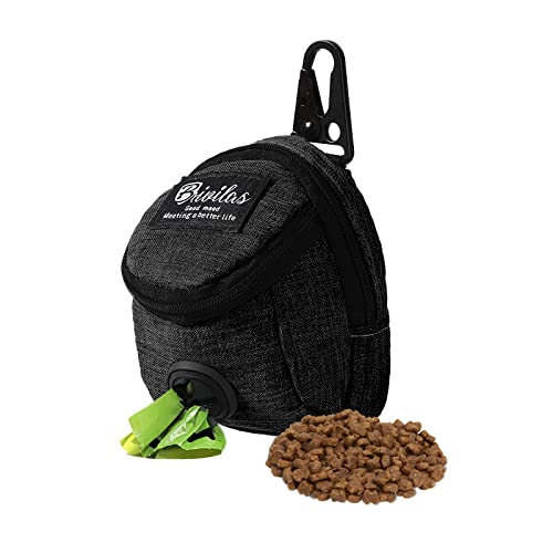 FuninCrea Dog Treat Pouch Bag, Black, 4.7 x 3.1 x 3.1 inches (12 x 8 x 8 cm), Oxford Cloth, Dog Training Treat Pouch with Built-in Poop Bag Dispenser, Practical Classic