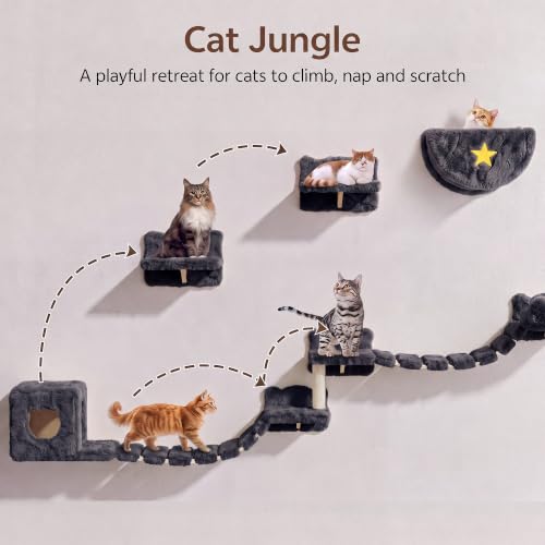 13-in-1 Cat Wall Shelves, Moon & Bridge Cat Wall Furniture, Grey - color: Grey, size: 13-in-1