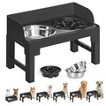 Feandrea Dog Bowls Elevated, Adjustable Height, Tilted Design - color: Ink Black, style: 1 Plastic Slow Bowl + 2 Stainless Basic Bowl