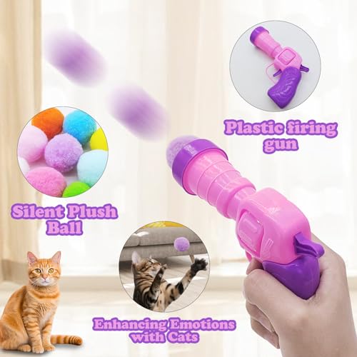 Andiker Cat Toy Balls Set, 30pcs Plush Cat Pom Pom Balls&a Plastic Launcher Set for Kitten Catch&Fetch Interactive Cat Toy with Colorful&Soft Cat Balls for Indoor Cats to Keep Fit (Pink 30pcs) - style: Pink 30pcs