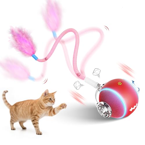 Interactive Cat Toys for Indoor Cats,3 Modes Electric Moving Cat Ball with Feather Tail,800MAH Large Capacity & Low Noise,Automatic Kitten Toys for Bored Indoor Adult Cats