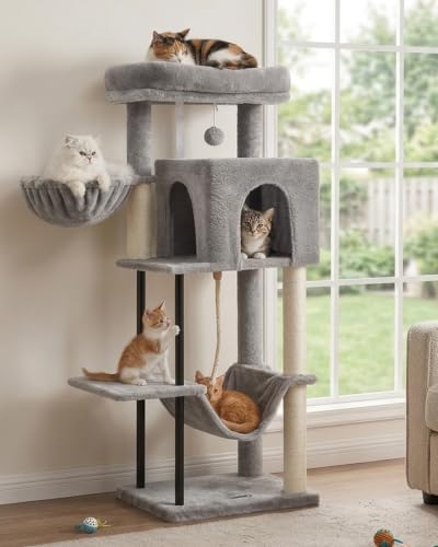 Gitelsnour Cat Tree, 43.3'' Cat Tower with Hammock for Kittens GCT004SW - color: Light gray, size: 43.3 inches