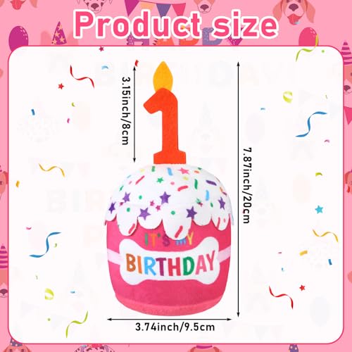 Dansydaisy Dog Birthday Cake Toy Squeaky Plush Gift,1st,Pink - color: Pink, style: 1st