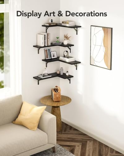 Amada Corner Floating Shelves, Paulownia Wood, Set of 4, Black - color: Black