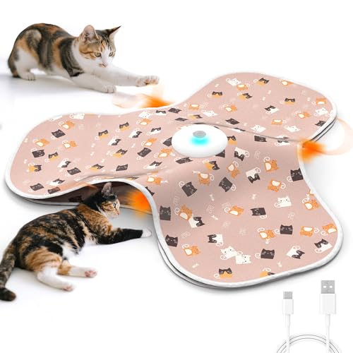 ‌‌Interactive Cat Toys for Indoor Cats‌ Adult‌ with Feather Tail Switchable Mouse Sounds, ‌Kitten Enrichment Toys‌ for Hunting Self Play, Automatic Rechargeable Quiet Game to Bored (Pink) - color: PINK