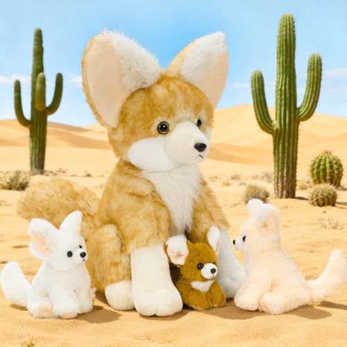 Fennec Fox Plush Toy with 3 Babies, 17.4" Fox Stuffed Animal - style: Fennec Fox