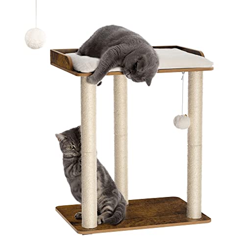 FourFurPets Modern Cat Tree for Large Cats, Full Sisal Cat Scratching Post - color: Rustic Brown, size: 22"L x 15.7"W x 26.7"H