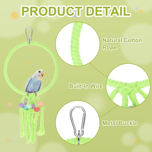 Bird Rope Perch Swing, Rope Ring Perch Standing Pole Accessory Climbing Swing Paw Grinding 13.7 Inch, (Green) Intended for Parrot/Parakeet/Budgies/Cockatiels/Lovebirds - color: Green, size: 13.7 Inch