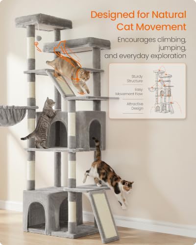 Feandrea 72.6-Inch Tall Cat Tree Tower for Indoor Extra Large Cats, Scratching Posts, Scratching Boards, Multi-Level Design, Dove Gray UPCT014G101S - color: Dove Gray