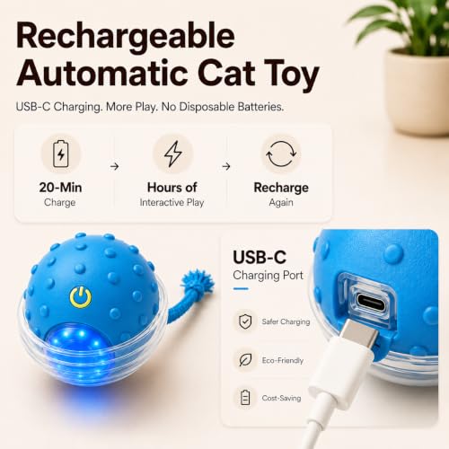 Interactive Rolling Cat Ball, Motion Activated Automatic Cat Toy - color: Blue