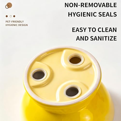 Ceramic Slow Feeder Cat Bowl, Elevated Tilted Design, Yellow - color: yellow
