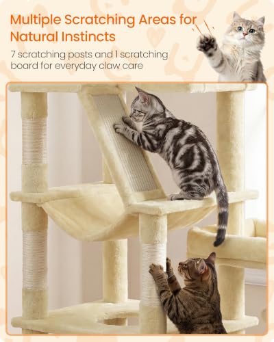 Feandrea Large Cat Tree, 74.1" Tall Sturdy Cat Tower for Indoor, Beige - color: Beige, size: 41.3"L x 17.7"W x 74.1"H