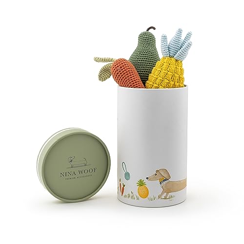 Nina Woof Organic Cotton Squeaky Dog Toy Set – Fruits & Veggies Pack