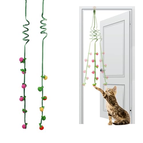 Durable Cat Toys with Catnip, Self-Play Hanging Kicker Toy for Indoor Cats, Interactive Window/Door Mount Design with Bell & Spring for Kittens and Adult Cats (Red&Green&Yellow)