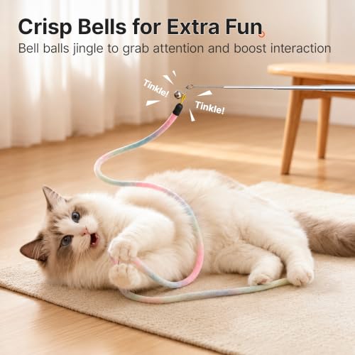 Potaroma Interactive Cat Wand Teaser Toy, Retractable, 4 Ribbons