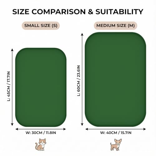 BLESWIN Waterproof Silicone Pet Feeding Mat Green with Raised Edge,24" x 16"Non-Skid Spill Proof Dog Bowl Mats, Easy Clean Cat Bowls Placemat for Cats and Dogs - color: Dark Green, size: 60 x 40 cm