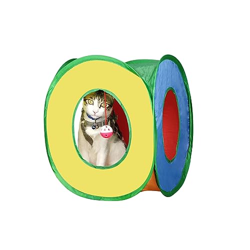 Andiker Cat Tunnel, Foldable Square Colorful Kitten Pop Up Tent Matches with Most Cat Tubes Polyester Kitten Tent with a Bell Ball 3 Holes Kitten Tubes to Hide Play (Square S) - size: Cube S