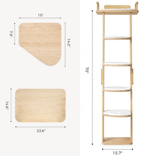 Solid Wood Leaning Cat Climbing Ladder, 70" Tall 6-Level Tree Tower