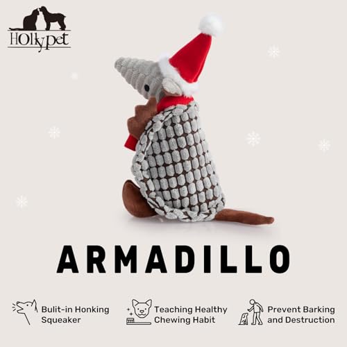 Hollypet Armadillo Squeaky Puppy Dog Toys for Small Medium Dogs, Christmas - color: Christmas Gray, size: 8 IN