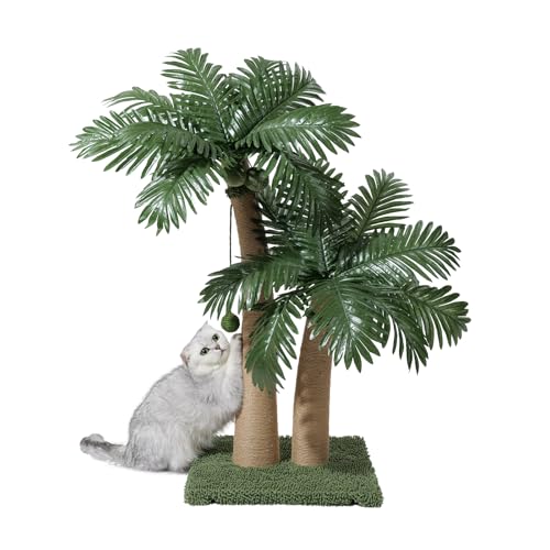 Palm Tree Cat Scratching Post, 36'' Cat Scratcher Post with Natural Sisal Rope, 5 Interactive Balls and 2 Curved Design Scratching Posts for Indoor Cats Adults and Kittens, Multi-Combinable (Style C) - size: Style C
