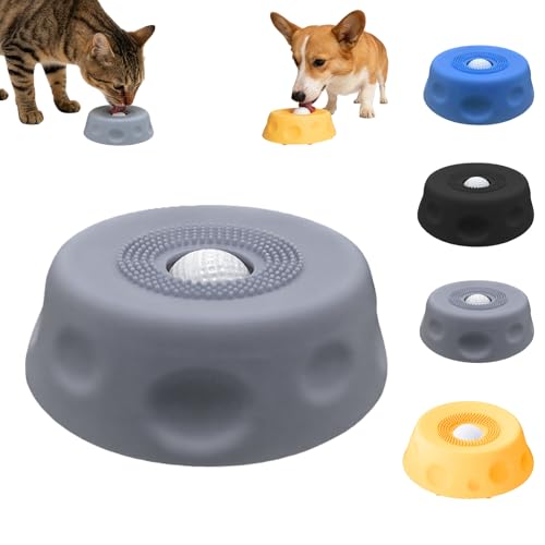 Dog Lick Bowl with Ball,Lick Ball Bowl for Dogs,Dog Licking Bowl with Rolling Ball,Slow Feeder Ball Bowl to Slow Pet Eating,Rolling Ball Dog Bowl Give Pet More Time to Enjoy Eating. (Gray) - color: Gray