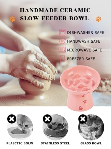 Y YHY 6 Inch Slow Feeder Bowl, Elevated Dog & Cat Bowl, Ceramic, Anti Vomiting, Pink - color: Pink