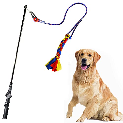 Flirt Pole for Dogs-Interactive Lures Durability Rope,Chase and Tug of war Puppy Toy，Outdoor Dog Agility Training Equipment Plush，Teaser Chew Pet Kits for Small Medium Dogs