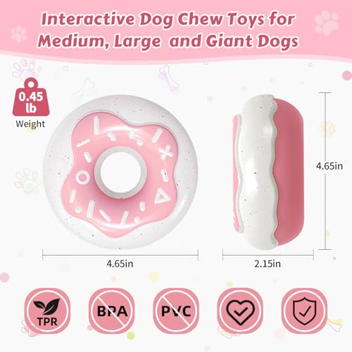 Tough Dog Chew Toys Indestructible Squeaky Toys for Aggressive Chewers Outdoor Swimming Interactive Tough Chew Toys for Medium and Large Dogs - color: Pink Donut