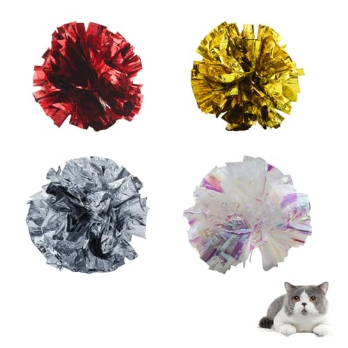 Andiker 3.54inch Mylar Cat Crinkle Balls, 4pcs Colorful and Sparkling Crinkle Ball Lightweight Easy to Carry Cat Ball Toy Interactive Cat Toys for Indoor Cats to Kill Time and Keep Fit (Single Color) - style: Single Color