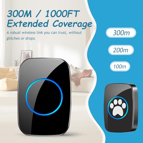Edge Touch Dog Bell – Blk Wireless Dog Door Bell (1 Bell & 1 Chime) - color: 1 Bell & 1 Receiver