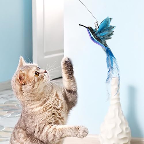 JXFUKAL Cat Feather Toy Refills, 6Pcs Simulation Bird Mouse Bee Worm Feather Cat Lures Wand Attachment Replacement for Kitty Kitten Indoor Cats Accessories - color: 6PCS REFILLS