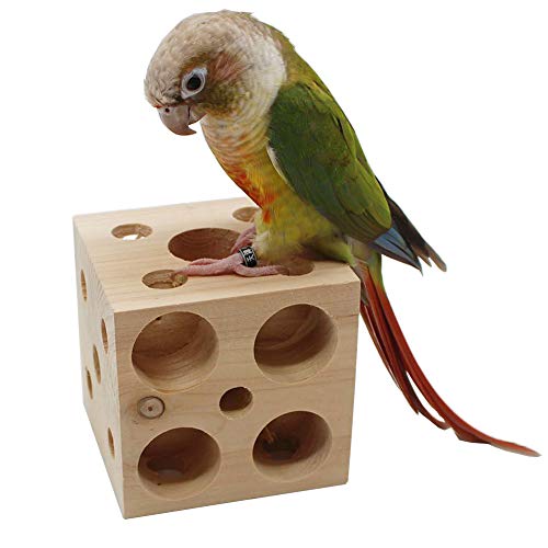 QBLEEV Bird Wooden Block Puzzle Parrot Chicken Foraging Toys, Small Animal Shredding Teething Parakeet Cockatiel Conure Budgie Cage Toys - color: Block Puzzle L