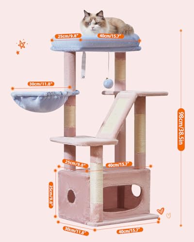 Taoqimiao Cat Tree, 38.5In Cat Tower for Indoor Cats, Suitable for Kittens - color: Pink and Blue, size: 38.5 Inches