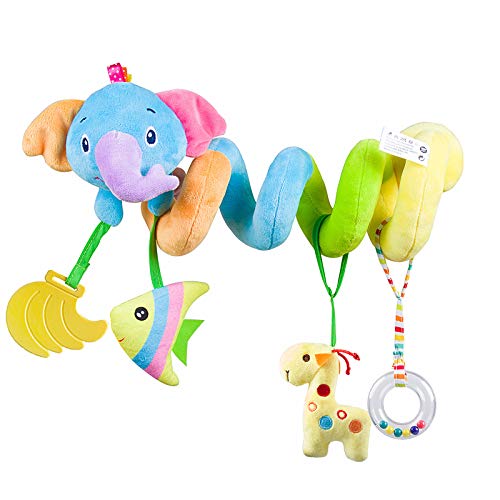 Caterbee Baby Car Seat Toys, Soft Hanging Plush Toy with Rattle & Teether, Sensory Development Toy for Infants 0 Months up (Elephant) - color: Blue--elephant