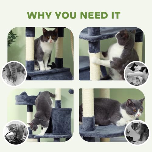 PawHut Cat Tree, 81" Cat Tower for Large Adults Indoor Kittens, Dark Gray