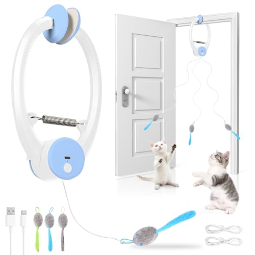 Automatic Hanging Cat Toy with Flying Bird,Interactive, Light Blue