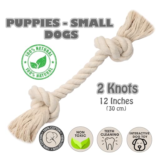 Barida Pet Supplies 100% Natural Cotton Rope Dog Toys, Premium White Cotton Dog Chew Toys, Puppy Chew Ropes for Teething, Tough Ropes for Puppy, Small and Medium Dogs - size: Small (12.00")