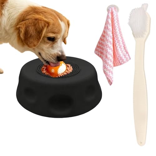 Slow Feeder Dog Bowls,Paw Clam Lick Bowl for Liquid and Thick Treat, Lick Toy for Dog,Licking Bowl with Rolling Ball for Relieve Boredom and Anxiety,Cleaning Brush and Cloth Set (Black) - color: black