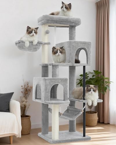 Gitelsnour Cat Tree Tower with Sturdy Steel Tube for Indoor Cats GCT014W - color: Light gray, size: 51.2 inches