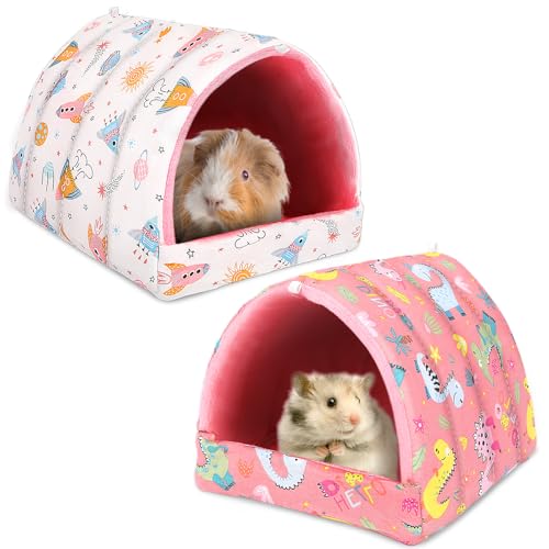 UPINS 2 Pack Guinea Pig Bed, Guinea Pig Hideout - color: Pink White, size: 9.84 x 9.84 inch