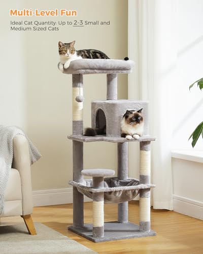MUTTROS 45.7" Cat Tree with Hammock, Condo & 4 Sisal Posts, Grey - color: Grey, size: 45.7in
